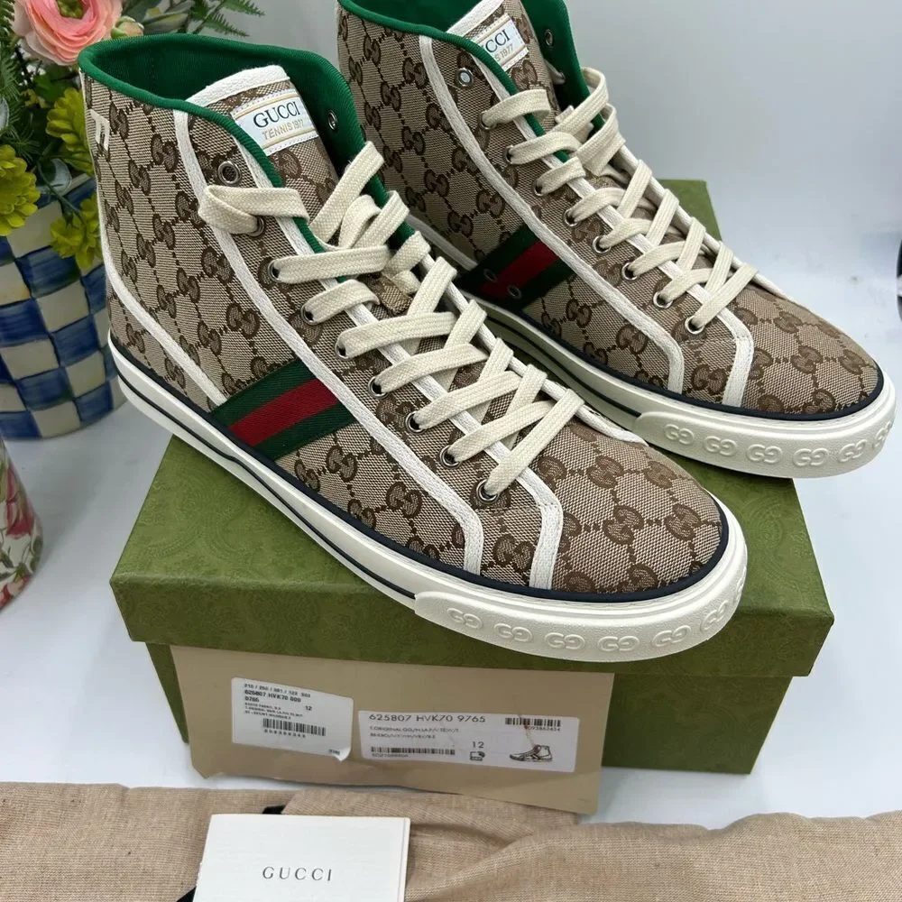 Men's Gucci 1977 tennis high top sneakers size 12.5 made in Italy